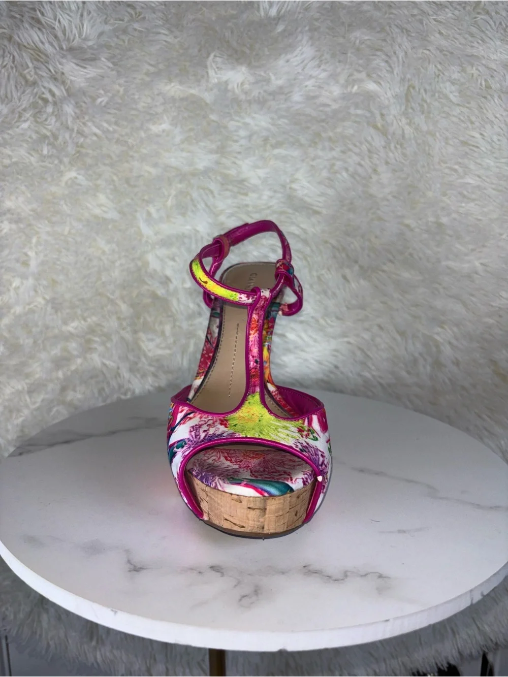 Gianni Bini Pink Floral Platform T-Strap High Heels